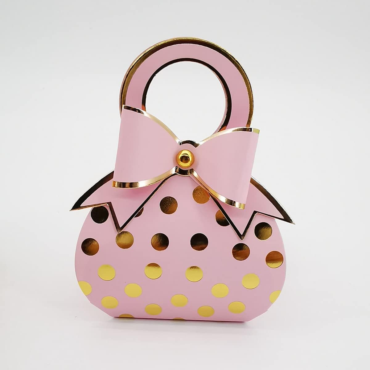 50pcs Pink and Gold Bowknot Handbag Gold Foil Dot Wedding Favor Boxes Candy Box with Bow for Wedding Birthday Bridal Shower Party