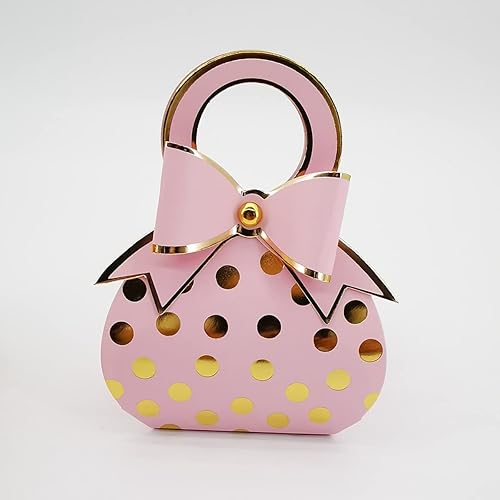 Miniatura 6 de 50 bolsas de mano con lazo rojo y dorado con lunares de papel de aluminio dorado, cajas de dulces con lazo con asa para boda, cumpleaños, despedida