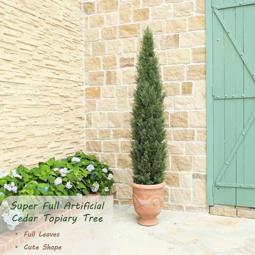 Image of Bellacat 6ft UV Resistant Artificial Topiary Trees Outdoor, 72in Faux Cedar Tree with Full & Realistic Leaves, Fake Cypress Tree for Front Door Proch Patio Deck Balcony Yard Decor