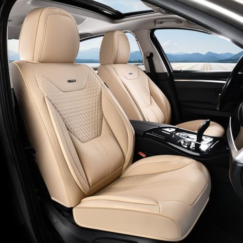 Image of Coverado Car Seat Covers with Lumbar Support, Front Covers for Cars, Universal Automotive Seat Cover, Waterproof, Leather Car Seat Cushion, Interior Seat Protectors for Most Cars