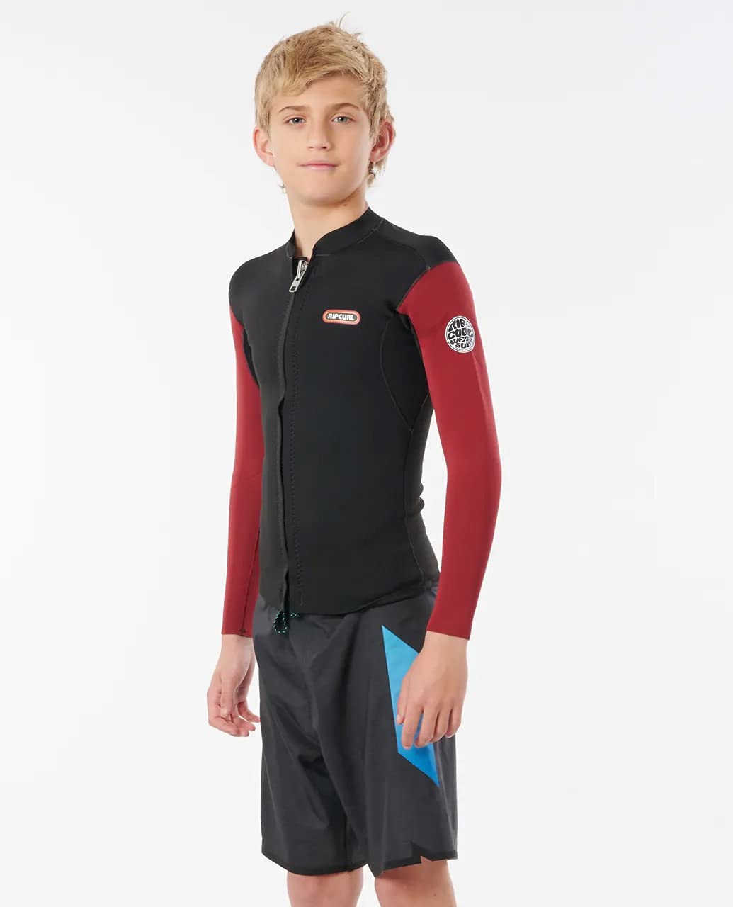 Rip Curl Dawn Patrol 1.5mm Front Zip LS Boys Wetsuit Jacket 4370-Maroon 12