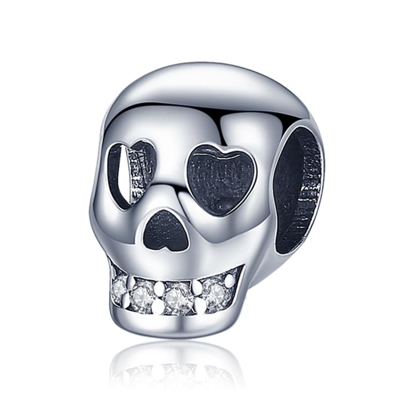 Amuefer Teschio Charm Compatibili Bracciale Collana, Argento Sterling Ciondolo Halloween Compleanno Natale Gioielli Regali per le Donne Moglie Amici