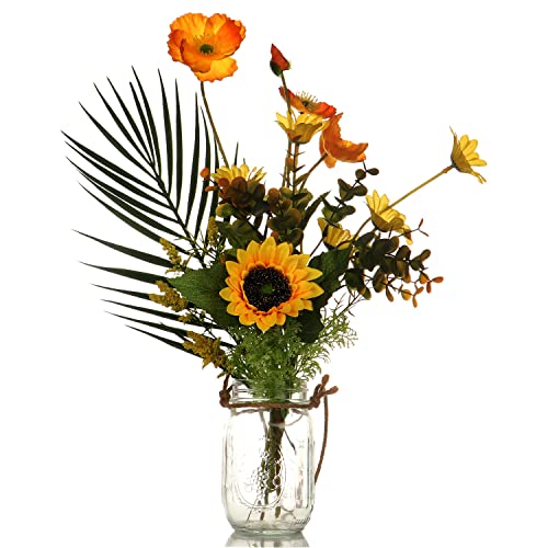 2 Pack Rustic Wall Sconces Mason Decorative Jar Wall Decor With Remote Led Fairy Lights For Home Kitchen Living Room Farmhouse Decorations (Orange, Mixed Flowers) #TOP4