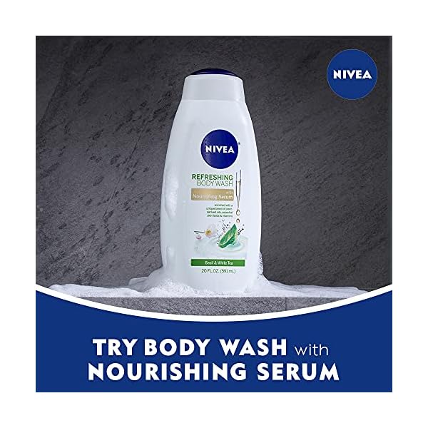 NIVEA Basil and White Tea Body Wash with Nourishing Serum, 20 Fl Oz Bottle