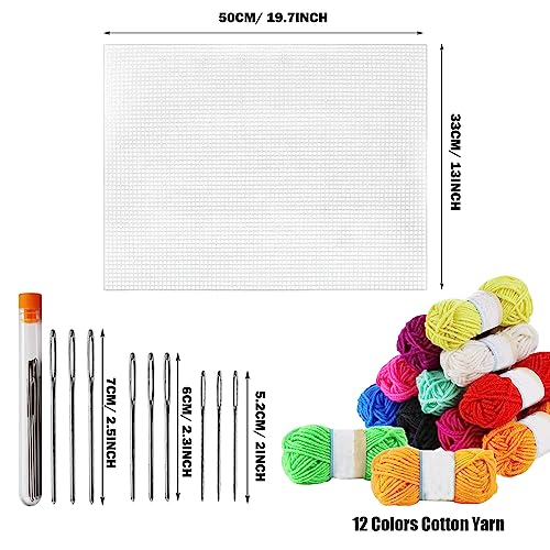 Image of Allazone 45 PCS Mesh Plastic Canvas Sheets Kit, 3 Shape Clear Plastic Canvas, 12 Color Acrylic Yarn for DIY Crafts Embroidery Cross Stitch, Acrylic Yarn Crafting, Knit and Crochet Projects