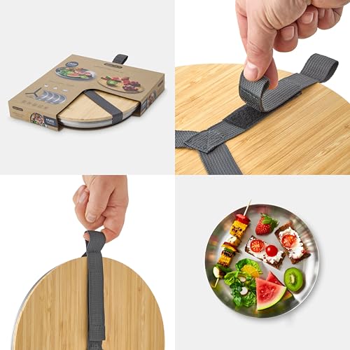 Set 4 Platos Acero Inoxidable con Tapa Bambú y Correa miniatura 7
