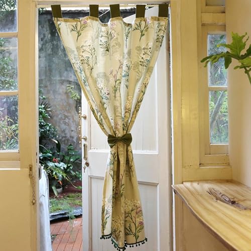 Rideau salon moderne effet lin fleuri 130x170cm Beydodo occultant à passe tringle pour cuisine