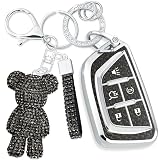Rayslesan Bonita funda para llavero con dije de oso de diamantes de imitación, funda inteligente de TPU brillante para mujer, compatible con Cadillac ATS CT4 CT5 CT6 Escalade Lyriq Optiq XT4 XT5 XT6