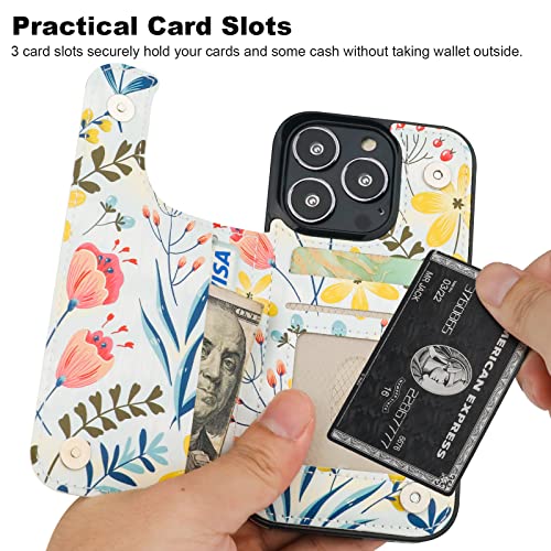 Image of HAOPINSH for iPhone 13 Pro Case Wallet with Card Holder, Floral Flower Pattern Back Flip Folio PU Leather Kickstand Card Slots Case for Women Girls, Double Magnetic Clasp Shockproof Cover 6.1 inch