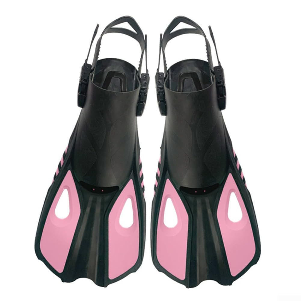 Sawhamale Adjustable Snorkeling Fins for Adults, Lightweight Silicone Swim Training Fins with Secure Fit for Diving and Swimming, Wear-Resistant Open Heel Flippers(L/XL pink)
