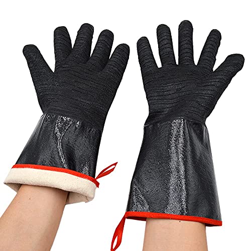 932Â°F Extreme Heat Resistant Gloves for Grill BBQ,Aillary Waterproof Long Sleeve Pit Grill Gloves for Fryer, Baking, Oven,Smoker,Fireproof, Oil Resistant Neoprene Coating (14 inch)