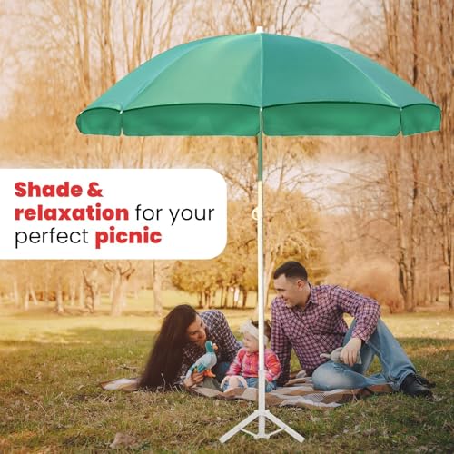 Image of ORILEY Garden Umbrella with Stand Foldable Big Size (7ft Height 42 Inch Rib Arm) Heavy Duty Waterproof Rain & UV Sun Protection Outdoor Patio for Balcony Shedding Cantilever & Lawn (Dark Green)
