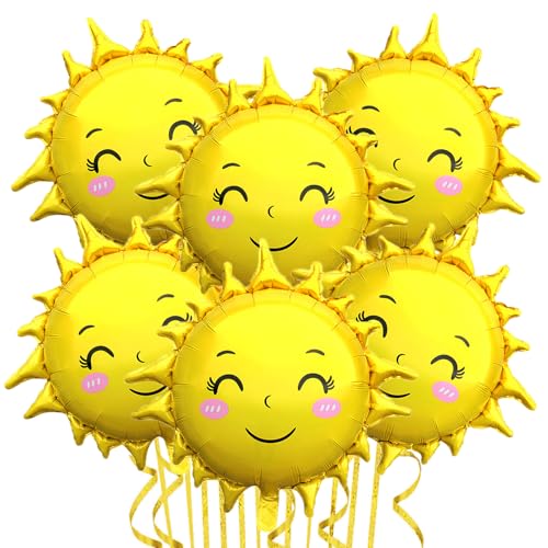 Sun Balloons 30 Large Sun Party Decorations Sun Foil Balloons for 1st Birthday Baby Shower Summer Themed Party Birthday Decorations Yellow 6Pcs