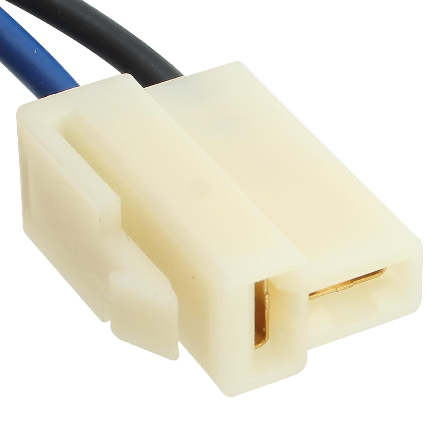 Close-up of the white electrical connector for the fan wiring