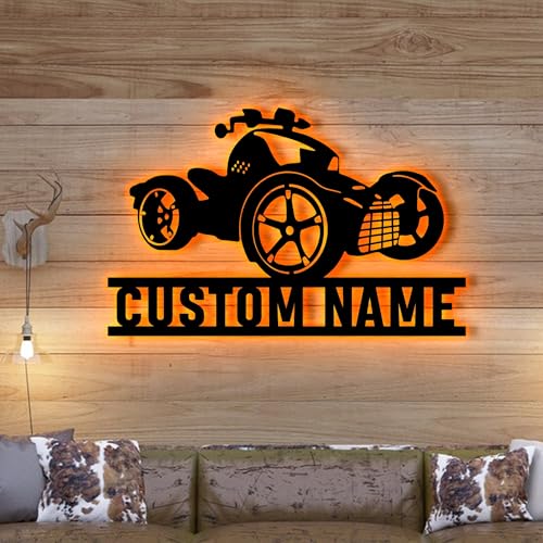 Image of Custom Ryker Metal Wall Art LED Lights Personalized Dirt Bike Name Sign Home Three Wheel Motorcycle Decor Biker Decoration Man Cave