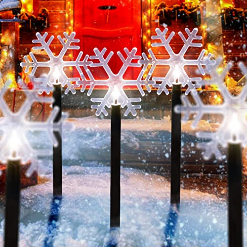 Vogvog Christmas Snowflake Lights, 5 Pack Solar Christmas Pathway Markers With Cool White Fairy Lights For Outdoor Holiday Walkway Patio Garden Christmas Decorations #TOP4