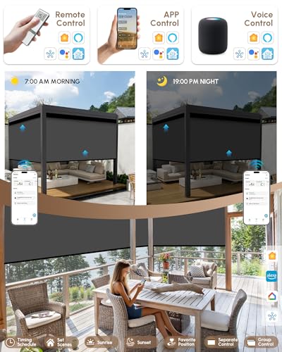 Image of Kincmo Motorized Outdoor Shades for Patio Porch, Custom Outdoor Motorized Blinds with Remote, Waterproof & Windproof Patio Shades Work with Apple Home,Alexa,Google (Dark Grey-0% Openness)