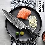 Damascus Chef Knife - Haugo 8 Inch Kitchen Knife with Japanese VG10 Steel Core - Full Tang Handle - Ultra Sharp Professional Cooking Knife - Ronin Series - Gift Box - Image 2