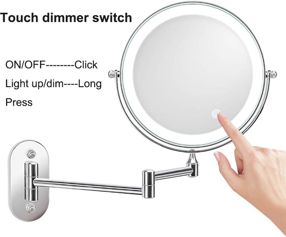 8インチ化粧鏡、7倍壁掛け拡大鏡、ライト付き、360度回転調節可能、伸縮式折りたたみ式浴室ミラー、化粧台、化粧室用