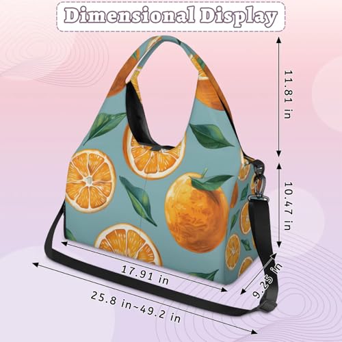 Yoga Tote Bag for Women Fruit Orange Beach Bag with Shoe Storage & Yoga Mat Strap Waterproof Weekender Duffle Bag for Travel Fitness Weekend Trips3