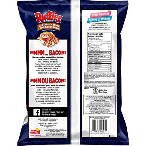Ruffles Sour Cream & Bacon Chips 200G (7Oz) Bags X 4 Plus Free Tote (Tony & Annies) #TOP2