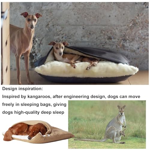 Hundeschlafsack mit Dach, Beruhigende Hundebett Hundehöhle, Winter Warm Plüsch Höhle mit Kapuze, Katzenbett mit Abnehmbaren Deckel, Hundesofa für Kleine und Mittelgroße Hunde(Square Grid,75x60x23cm)