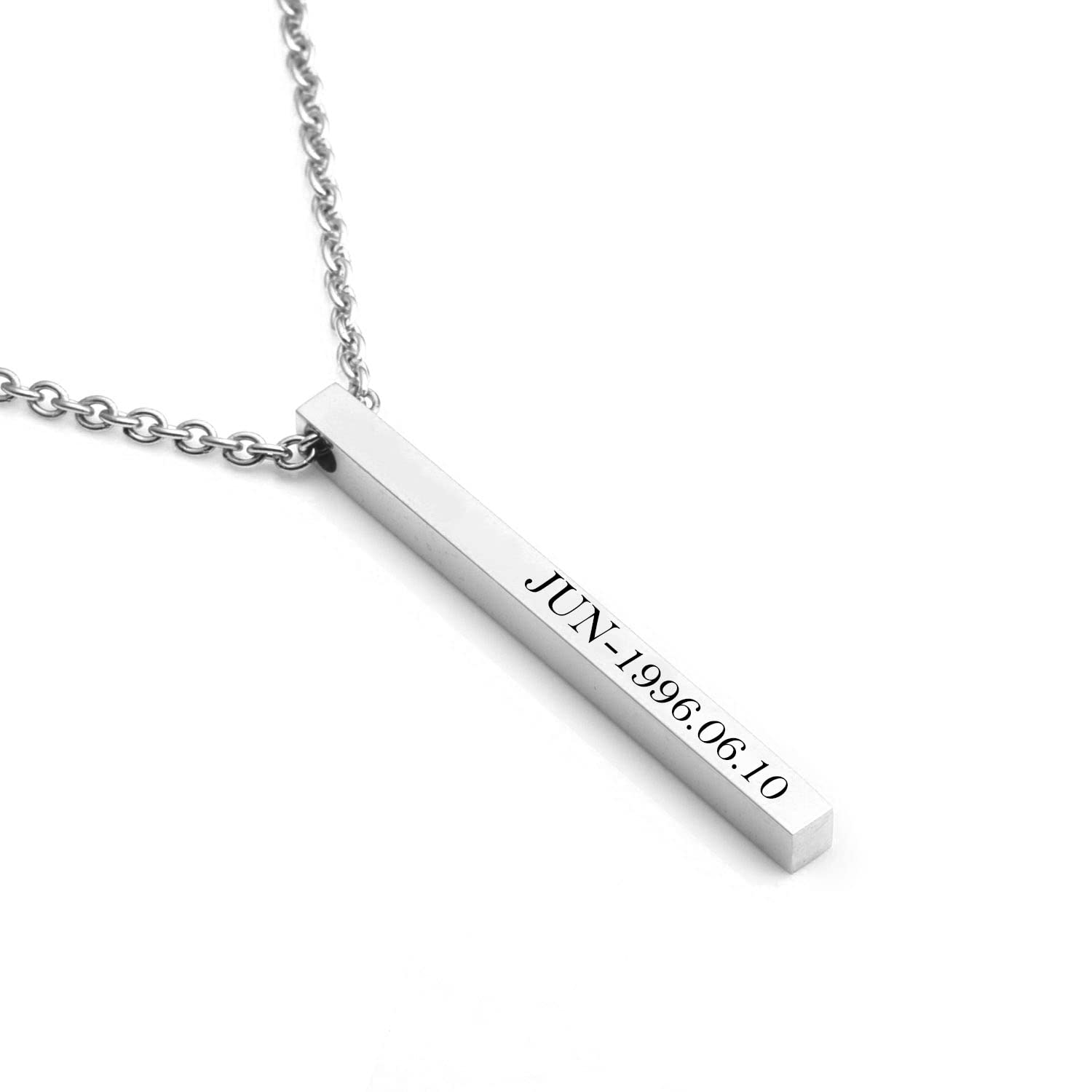 Fine Artwork Silver JUN Name Engraved Brass Bar Pendant Handmade