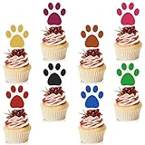 Weecent 48 Pcs Paw Cake Topper - 8 Color Paw Print Cupcake Topper Dog Birthday Party Supplies Dog Cupcake Toppers Pet Puppy Dog Birthday Party Decorations