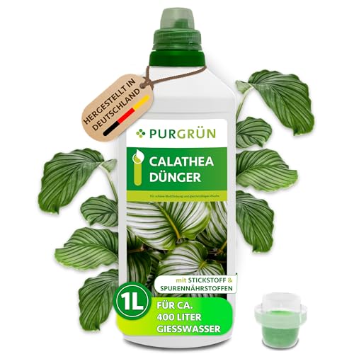 Purgrün® Calathea-Dünger 1 Liter – Schnell wirksame mineralische Rezeptur – Premium-Flüssigdünger mit Spurennährstoffen – NPK 7+3+6 – Stärkt die Widerstandskraft – Für eine intensive Blattfärbung