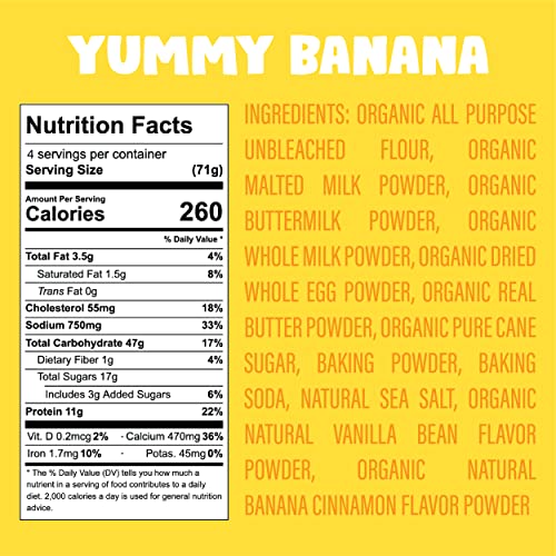 Happy Grub Squeezable Yummy Banana Instant Pancake Mix - All Natural, Organic Mix For Pancakes And Waffles - Family Friendly Mess-Free Bottled Dry Mix - 4 Pack (34Oz) #TOP3