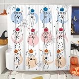 Tenda da doccia con scheletro di Halloween, decorazione da bagno colorata con zucca e ragno, tenda da doccia moderna in tessuto impermeabile con ganci, 91 x 183 cm