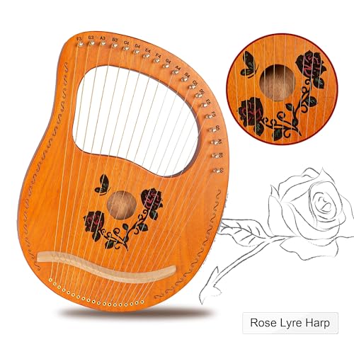 Cuecutie Lyre Harp 19 String Wood Rose Harp Portable Solid Mahogany Harp String Instrument thumb #2