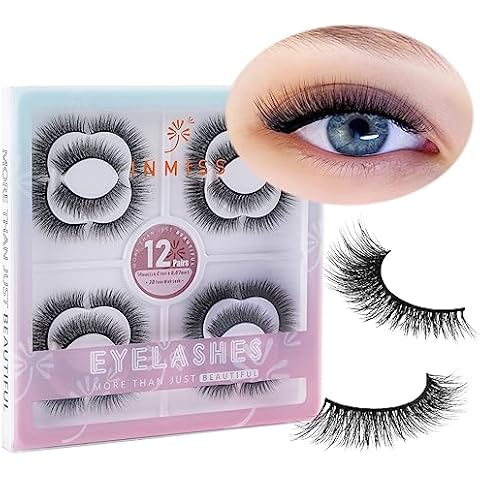 Inmiss 3D Faux Mink Strip Lashes Pack Lashes Natural Look 12mm Curly Free Short Cat Eye False Eyelashes Wispy Look Perfect For Daily Wear Volume 12 Pairs Set Cover