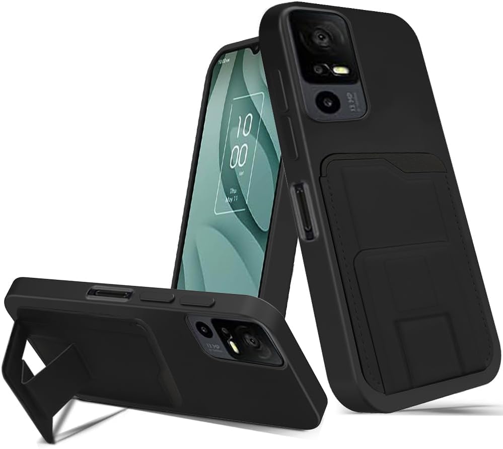 Pusiikeer Compatible Lively Jitterbug Smart4 / Lively Smart 4 /TCL 40XL / TCL 40T Case Kickstand/Stand Card Holder/Slots Wallet Shockproof Protective Case - Black