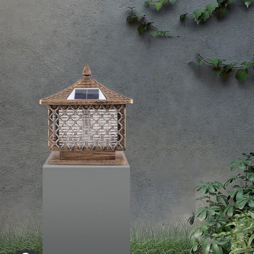Lampe de colonne solaire style chinois en fonte d'aluminium et verre - 2