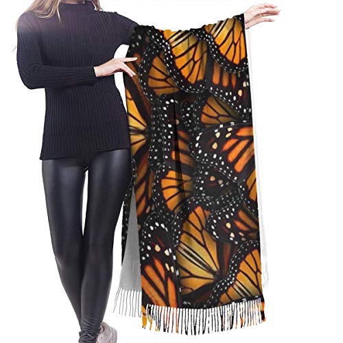 YongColer Extra Large Soft Warm Heaps Of Orange Monarch Butterflies Cashmere Blanket Scarf For Women Lady Luxury Elegant Tassel Pashmina Shawl Wrap In Spring Fall Winter - 77" L X 27" W3