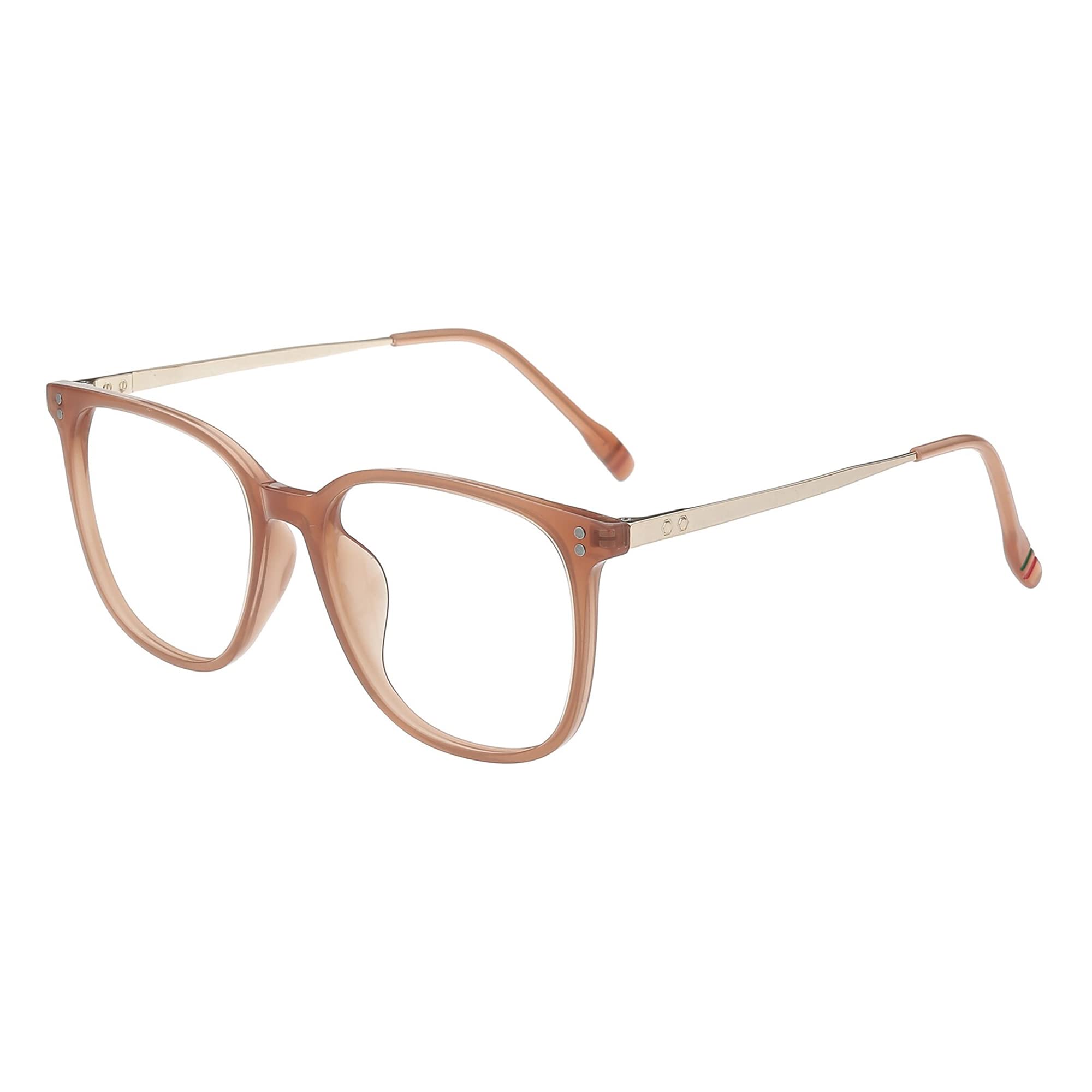 GUDVUE Oversized Blue Light Glasses, Computer Reading/Gaming/Phones Glasses, Anti Glare/UV400/Eye Strain, Large Square Frame, Brown/Golden