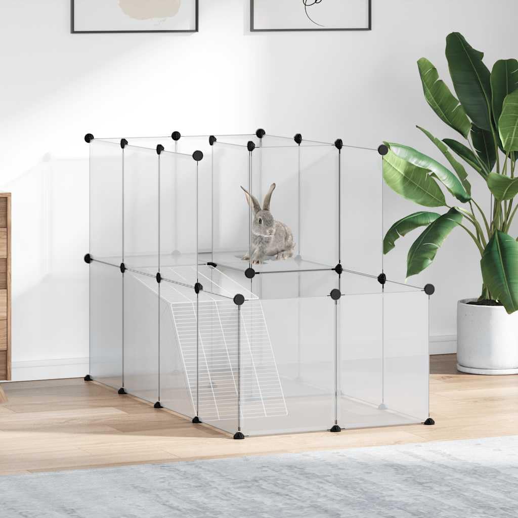 Jaula transparente para animales pequeños, 142 x 74 x 93 cm, polipropileno y acero, con plataforma y rampa, casa para roedores para conejos, cobayas, hámsters interiores y exteriores