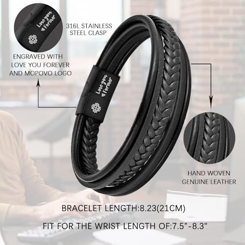 Pulsera para hombre de cuero trenzado con acero inoxidable miniatura 3