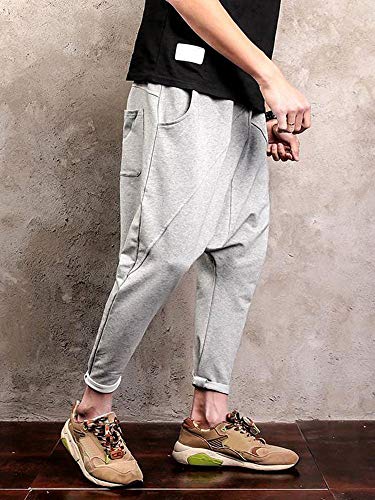 Lifeshe Men Hip Hop Baggy Harem Low Crotch Pants Joggers Sweatpants (Large, Gray) #TOP2