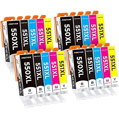 Compatible for Canon 551 Ink Cartridges, High Yield, 20Pack, for Canon 551XL Canon 550, PGI-550XL CLI-551XL for Canon Pixma MG5650 IX6850 MX925 MG5450 MG5550 MG6450 MX725 Canon iP7250 Ink Cartridges Cover