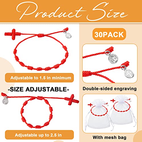 Yinkin St Benedict Medal Rosary Bracelet Bulk Adjustable Knot String Braided Bracelet Baby Protection Mexican Bracelets with Mesh Bags for Women Men Girls Boys Minimalist Jewelry2
