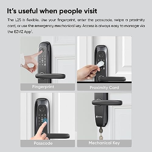 EZVIZ-L2S-Smart-Fingerprint-Lock-Keyless-Lock-with-Four-Unlock-Methods-Real-Time-Mobile-Alerts-Built-in-Electronic-Doorbell-Anti-Tamper-Alarm-Low-Battery-Warning-Easy-User-Management