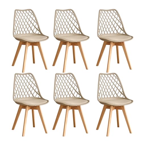 BenyLed Lot de 6 Chaises de Salle à Manger, Chaises de Cuisine Scandinaves-Dossier à Coque Découpée Design, Siège en Cuir PU et Pieds en Bois de Hêtre...