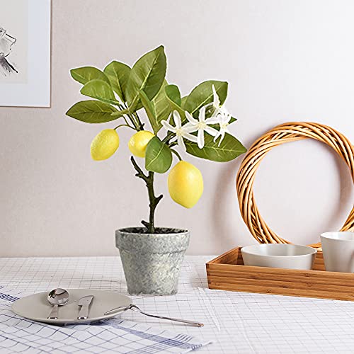 Luckforest Artificial Lemon Tree Topiary, Mini Potted Lemon Tree With White Pebbles, Potted Fake Plants For Flower Home Party Garden Office Table Decoration #TOP5