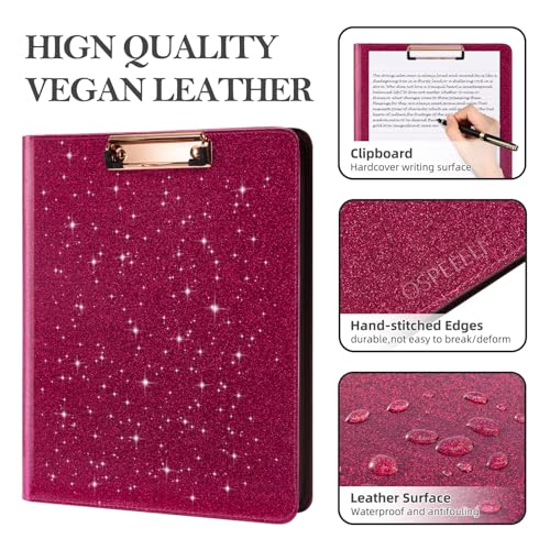 Image of Ospelelf Zipper Clipboard with Storage, Leather Padfolio Portfolio Folder, 3 Ring Binder Dividers with Tabs, 12.1 inch Tablet Sleeve, Refillable Notepad, Card Slot (Rose Red)