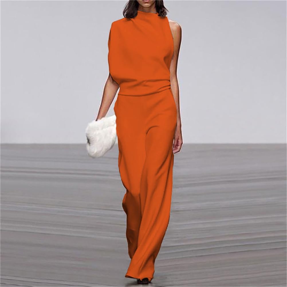 Tuta da donna, elegante e alla moda, con spalle scoperte e scollo a V, tinta unita, monospalla