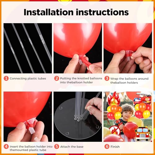 Image of 6 Sets Fire Fighting Party Balloon Stand Kit for Table Red Yellow Balloon Centerpiece Decor Fire Truck Party Balloon Stand Kit for Fireman Theme Birthday Supplies