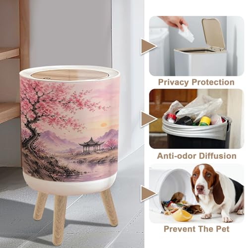 Caneca de basura pequeña 7L con tapa y patas de madera miniatura 4
