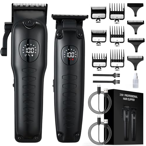 Haarschneidemaschine, 2 Stück Profi Haarschneider Bartschneider für Herren, Haarschneideset, Bartschneider, Haarschneider, Hair Clippers mit Led-Anzeige Wiederaufladbar